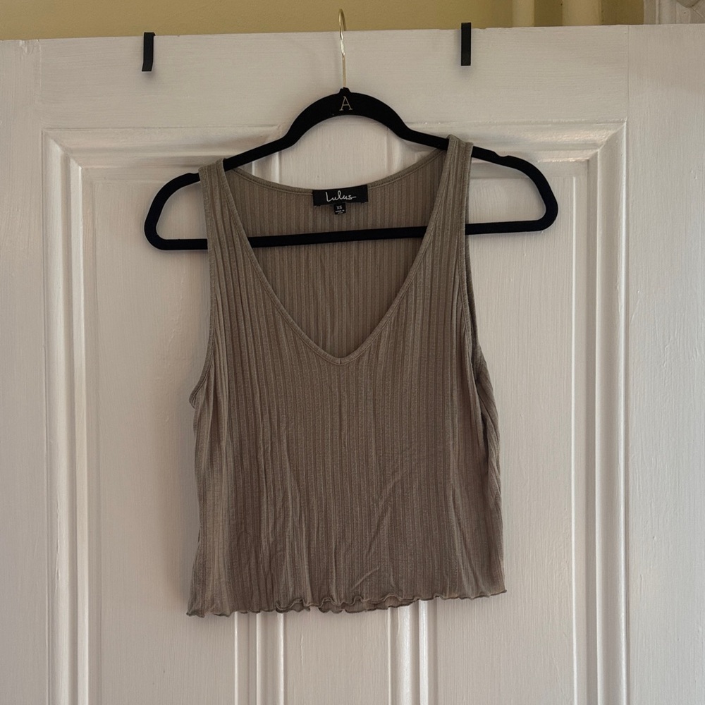 Lulu's Sage Green Ribbed V-Neck Tank Top